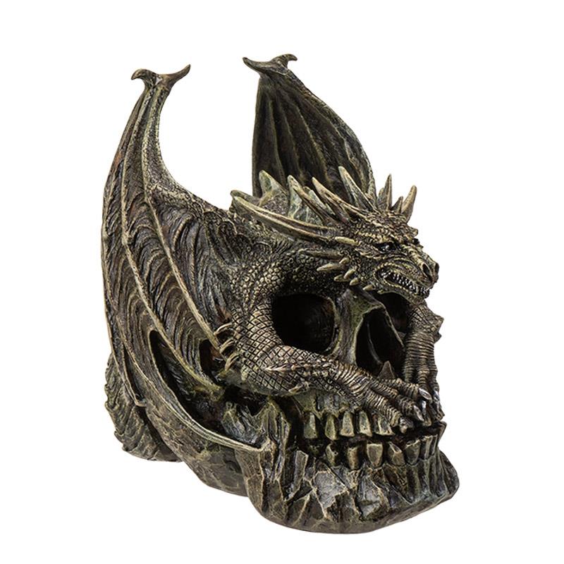 Detailed dragon sculpture on a skull.