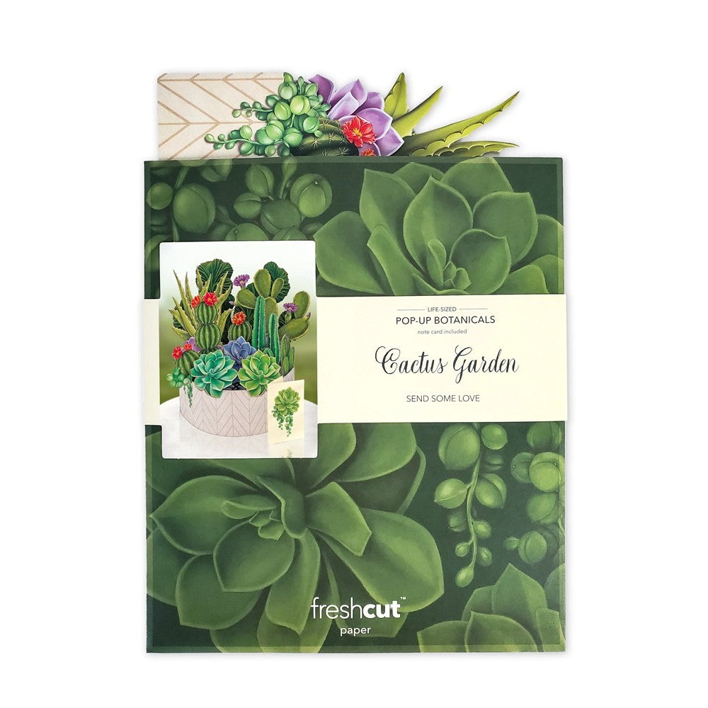 Pop-up botanical card featuring a cactus garden.