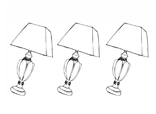 A sketch of three unpainted lamps, before the use of Annie Sloan Chalk Paint.
