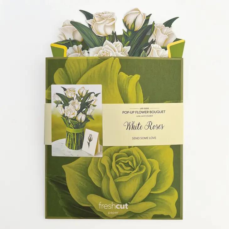 Picture of White Roses Pop-Up Bouquet Greeting Card