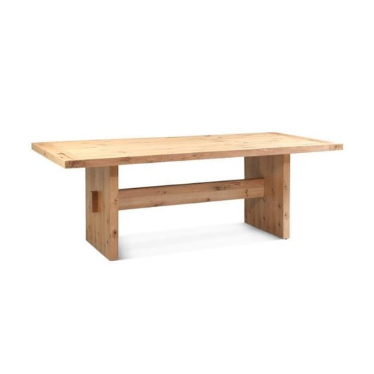 Wooden table with a sturdy rectangular design.