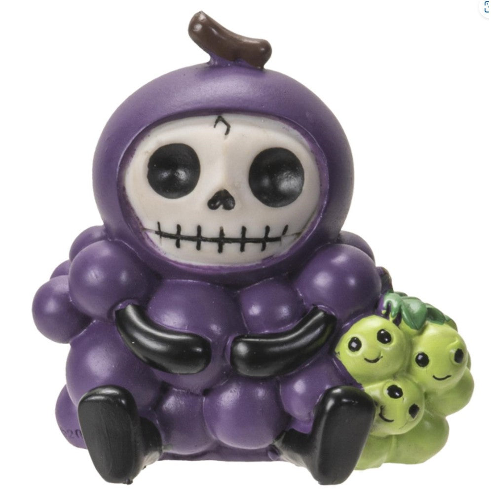 Cute purple skeleton figurine with a grape-like design.