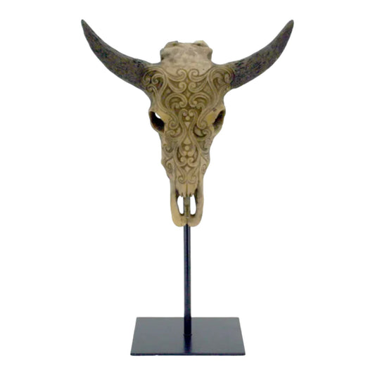 Picture of 9" Ornate Cow Skull on Stand