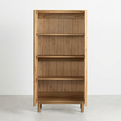 Wooden bookshelf with four open shelves.