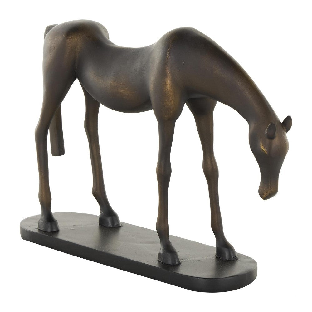 Bronze horse sculpture on a rectangular base.