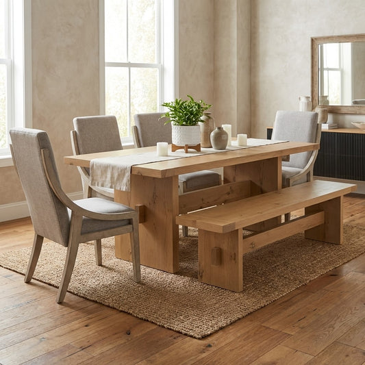 Wooden table with a sturdy rectangular design.