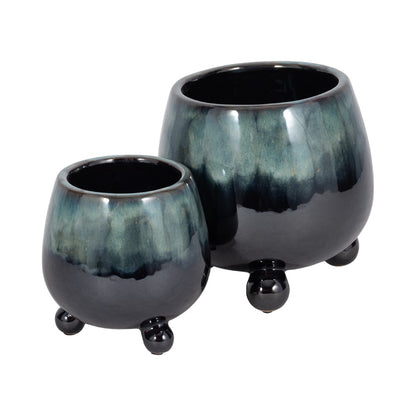 Picture of Knobby Feet Blue Glaze Planter, Small