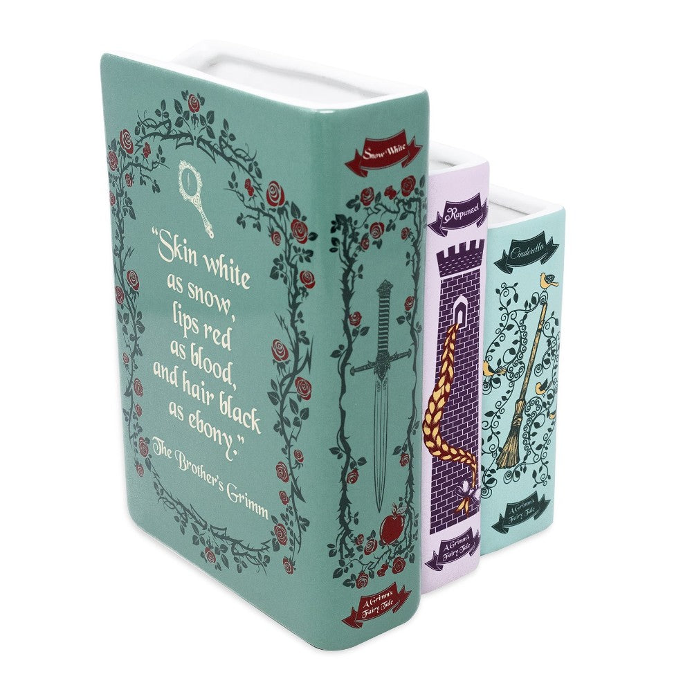 Three fairy tale themed book-shaped containers.
