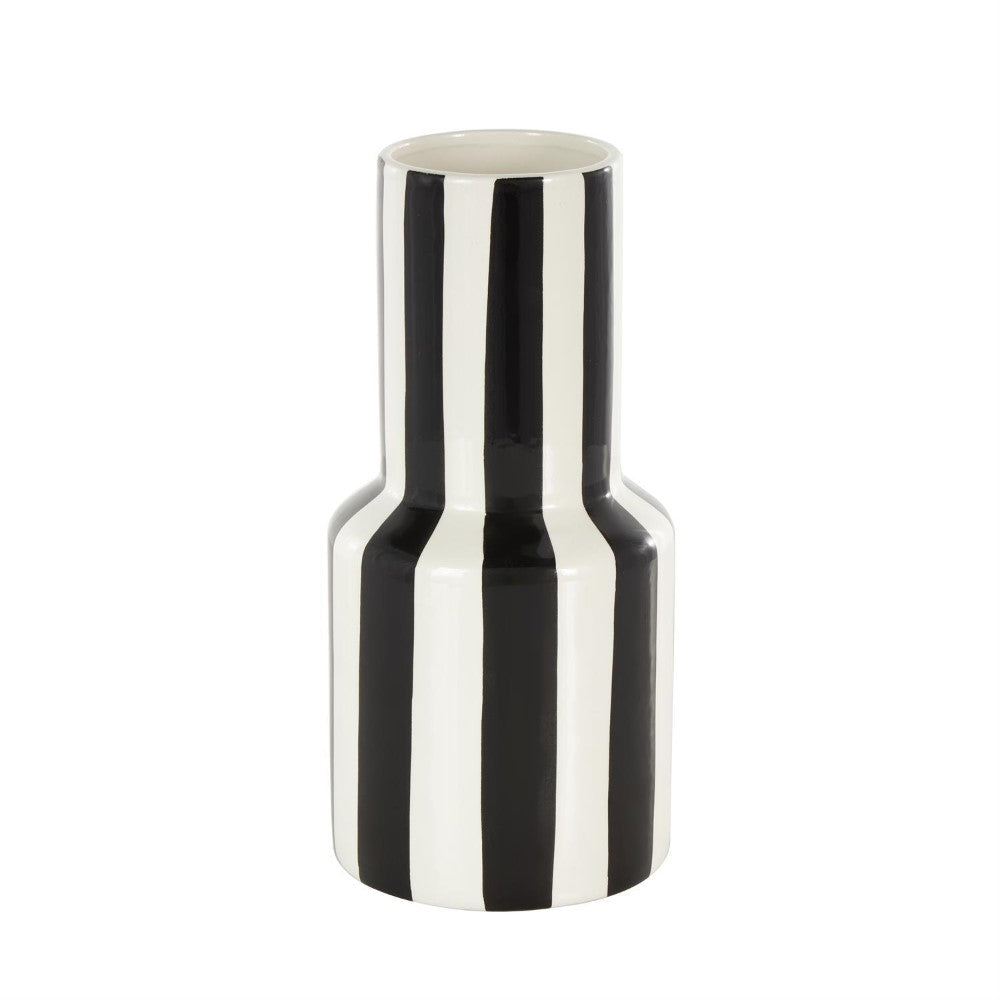 Black and white striped ceramic vase.