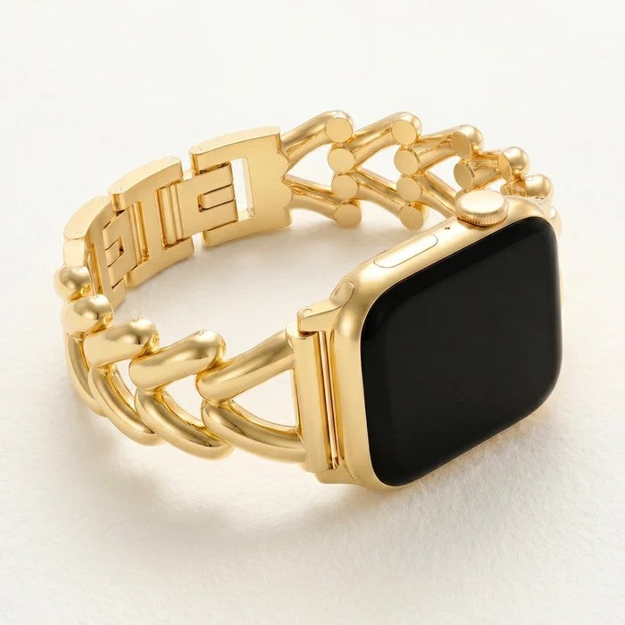 Gold smartwatch with an elegant chain link band.