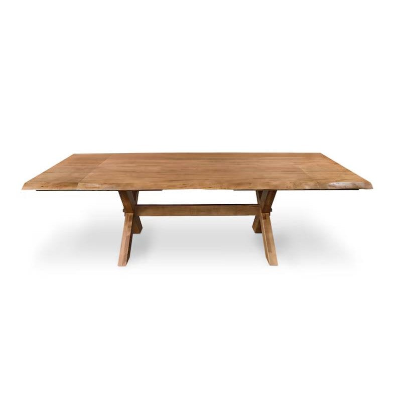 Rectangular wooden table with a simple, sturdy design.