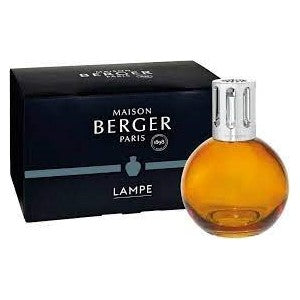 Maison Berger Paris lampe with amber glass and black box.