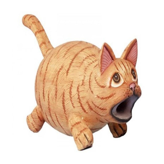 Cartoonish ball-shaped cat with big eyes and striped fur.