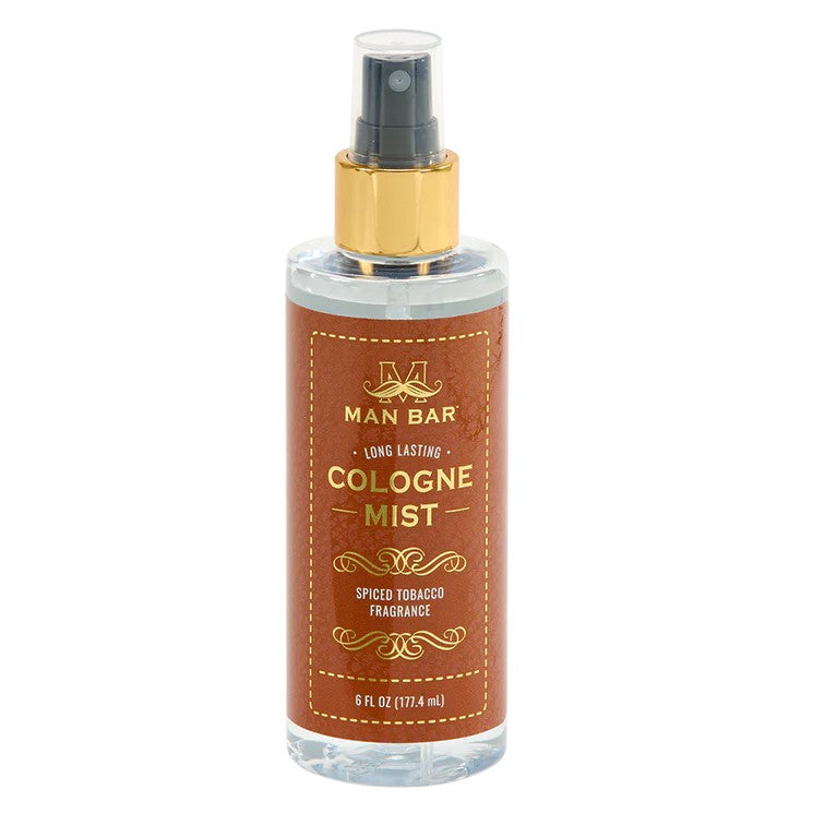 Cologne mist bottle with a spiced tobacco fragrance label.