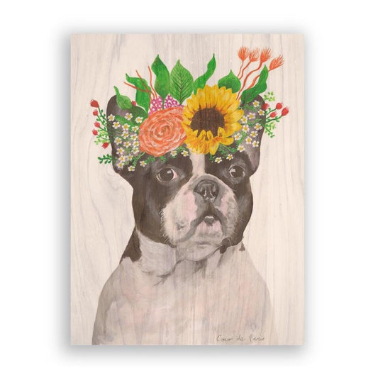 Picture of "French Bulldog with Flowers Hat" Wood Block Art Print