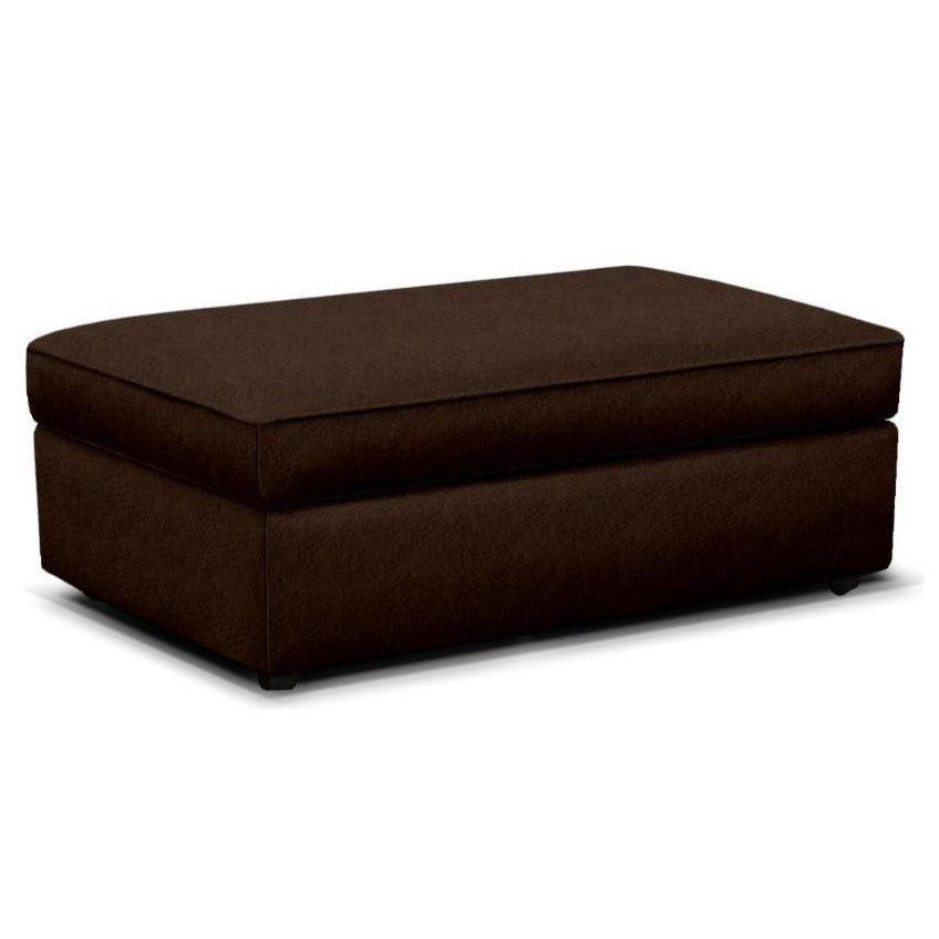 Dark brown rectangular ottoman with a cushioned top.