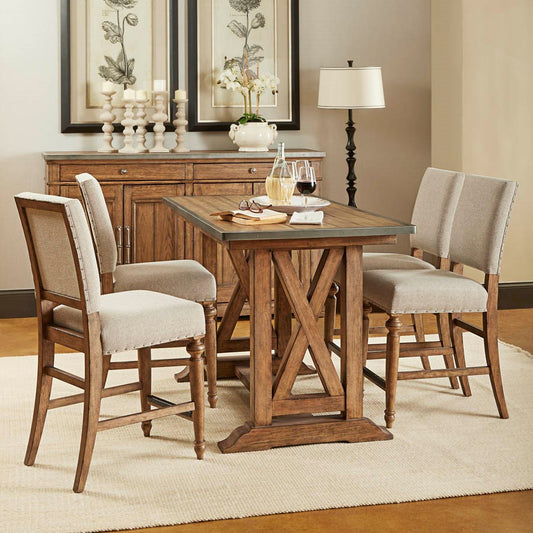 Cozy dining room with wooden table and chairs, elegant decor, and soft lighting.