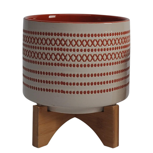 Picture of Aztec Orange Pattern Planter on Stand, Large