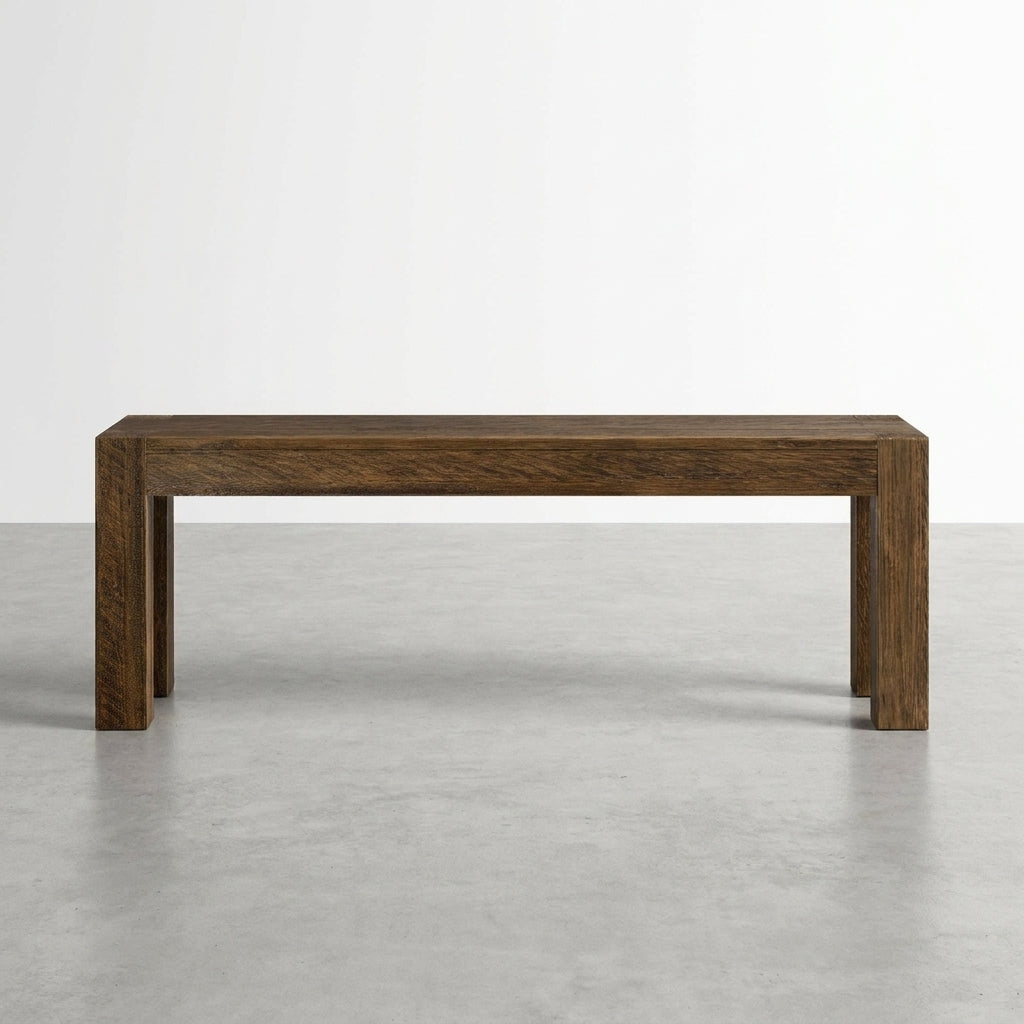 Wooden bench with a simple, modern design against a white background.