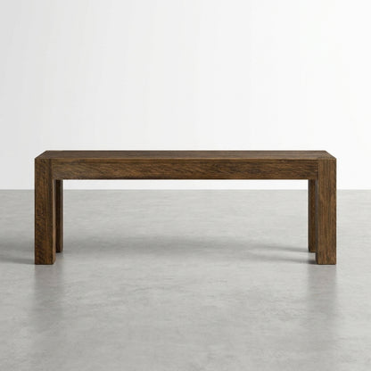 Wooden bench with a simple, modern design against a white background.