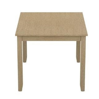 A simple, square, light wood table with four legs.