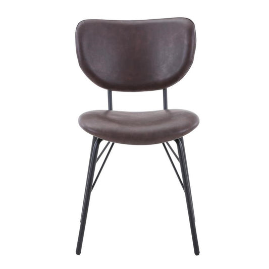 Brown chair with a modern design and metal legs.
