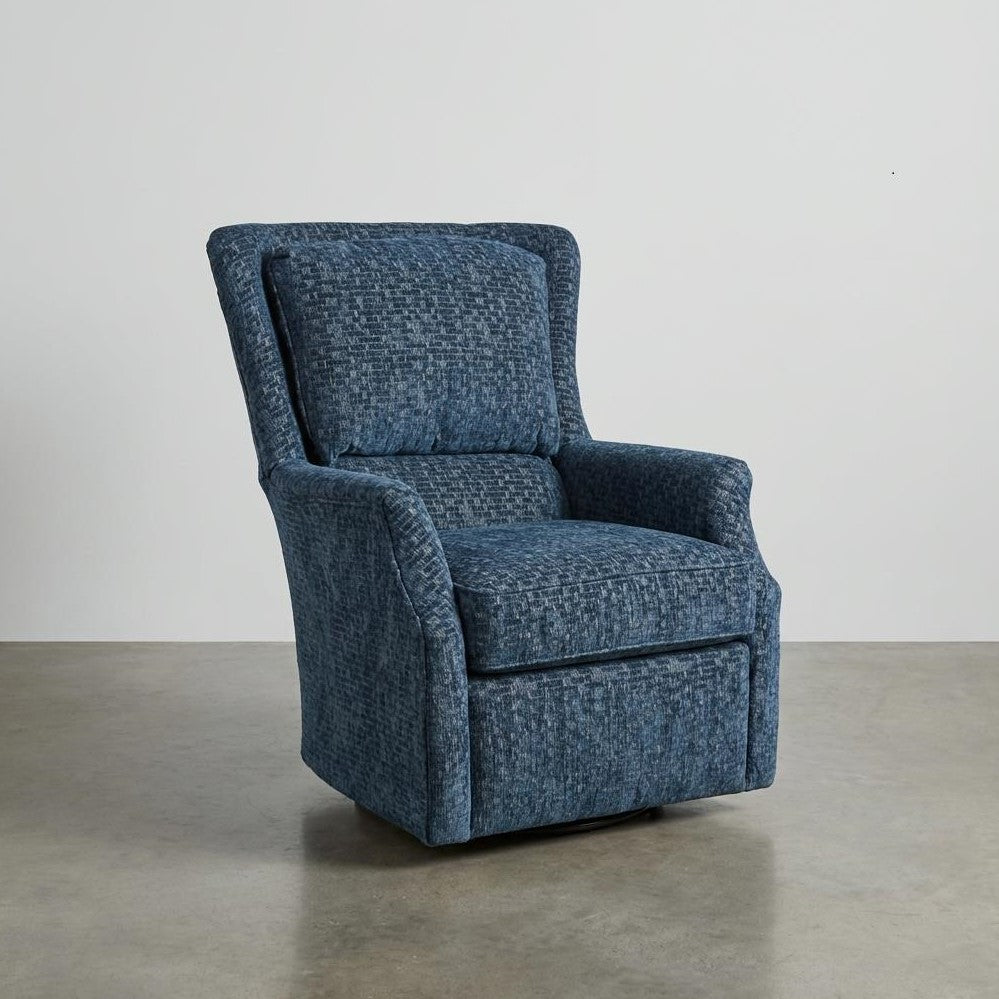 Blue textured armchair on a light gray background.