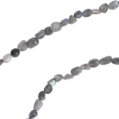 Two strands of gray, polished labradorite pebble beads.