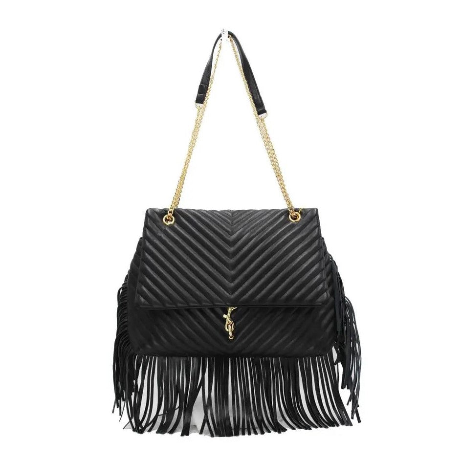 Picture of Chevron Messenger Bag with Fringe Black