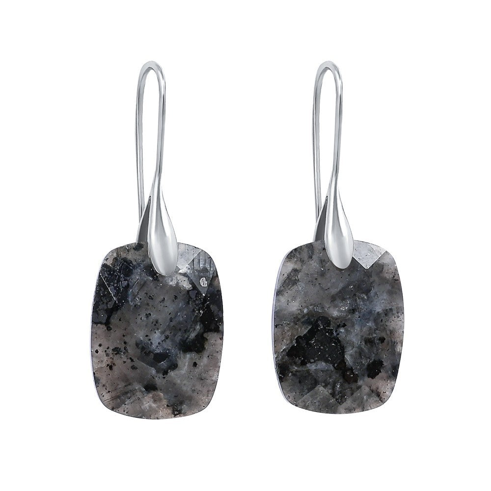 Rectangular stone earrings with silver hooks.