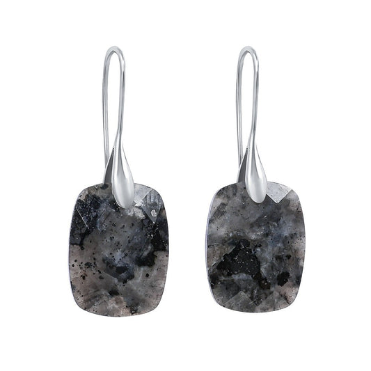 Rectangular stone earrings with silver hooks.