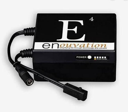 Black "Enouvation" power pack with attached cables.