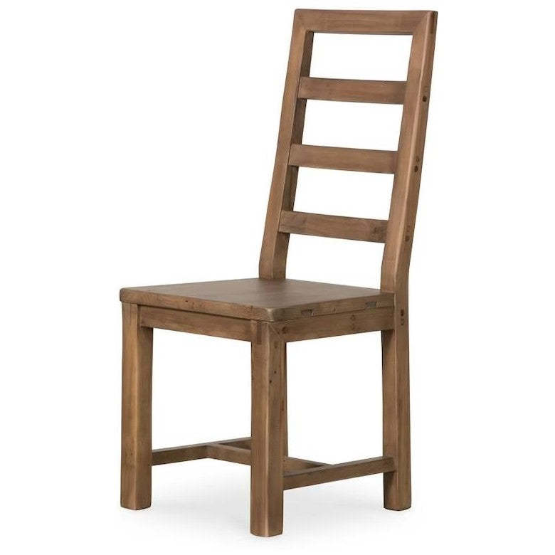 Wooden chair with a simple ladder-back design.