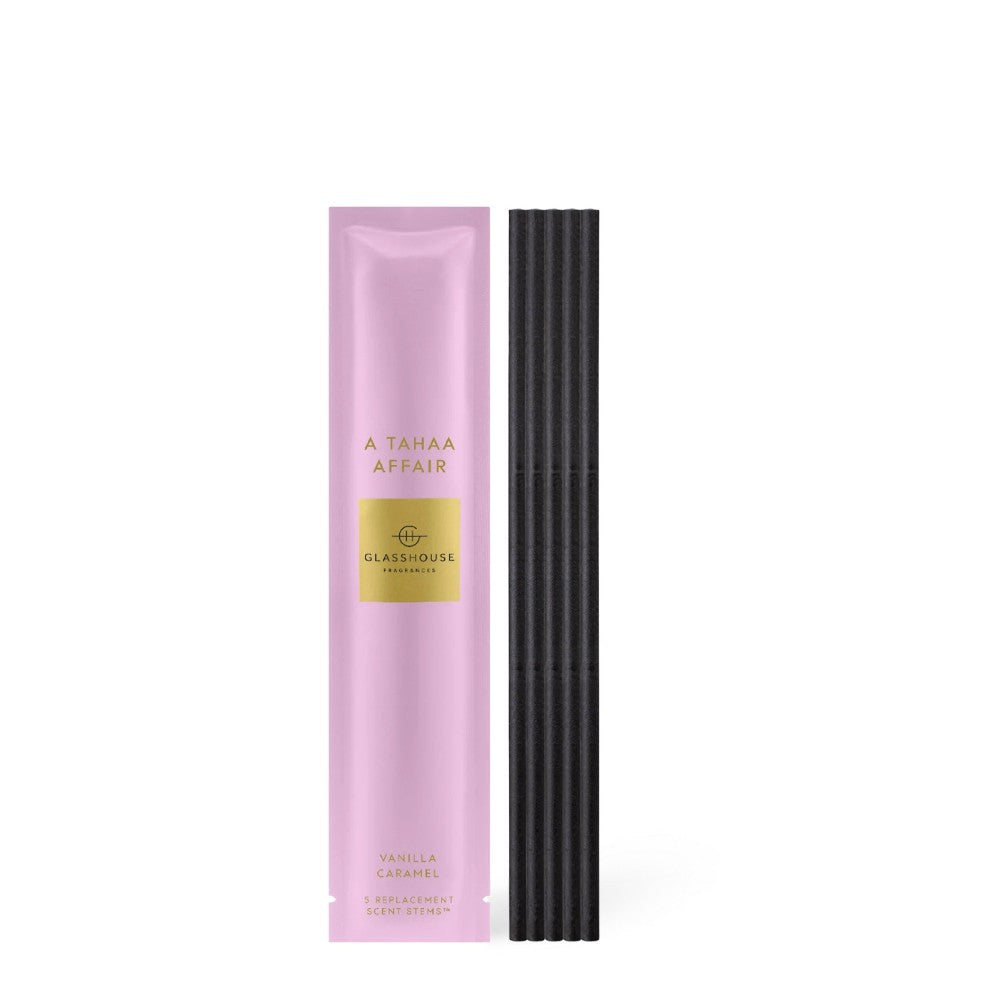 Pink package with black fragrance sticks, labeled "A Tahaa Affair."