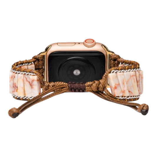 Smartwatch with a brown braided band and marble accents.