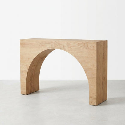 Minimalist wooden console table with arch design.