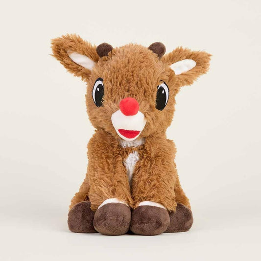 Brown reindeer plush with a bright red nose.