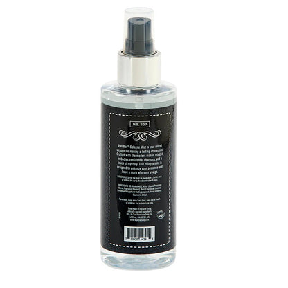 Cologne spray bottle with detailed black label and text.