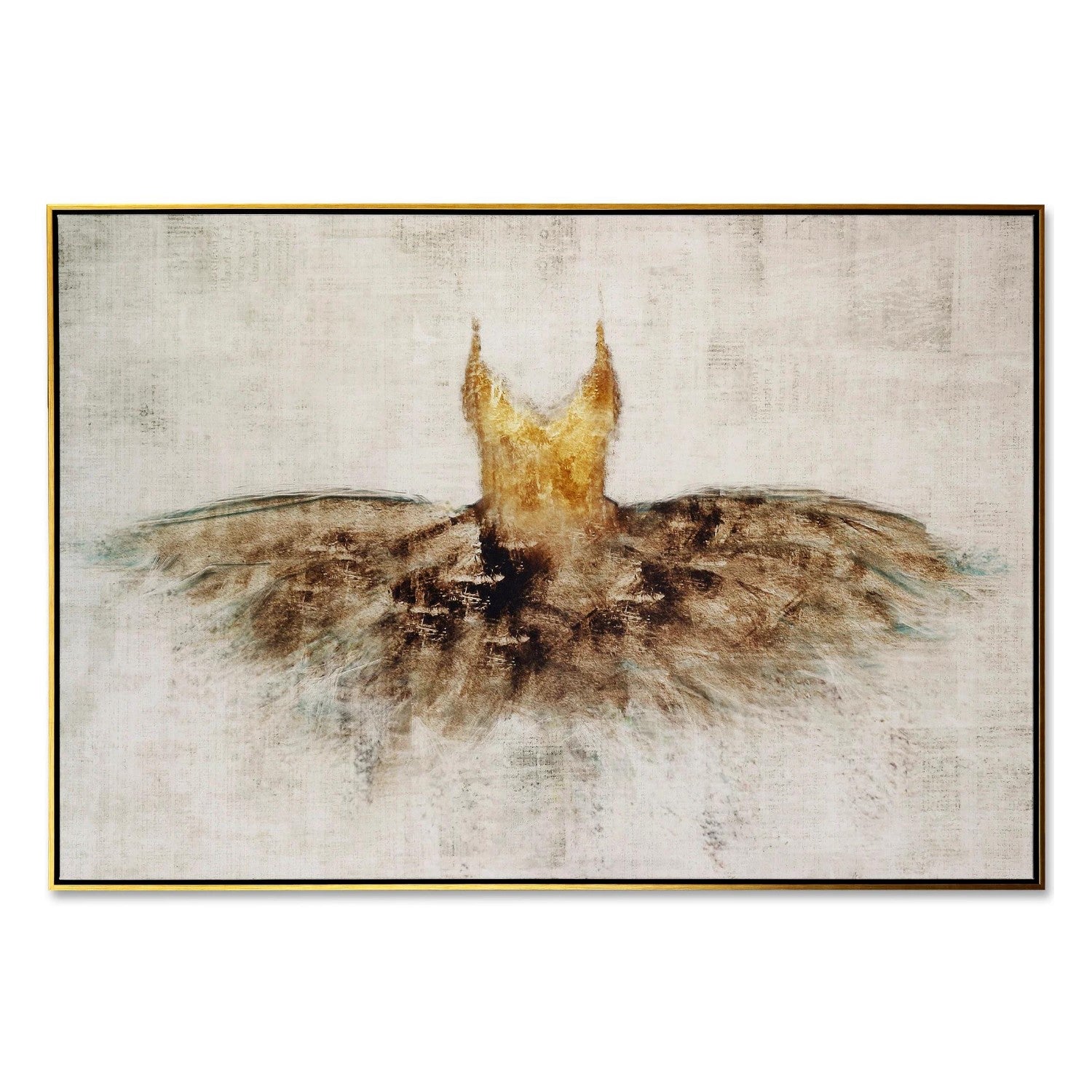 Abstract art of a bird with spread wings in earthy tones.