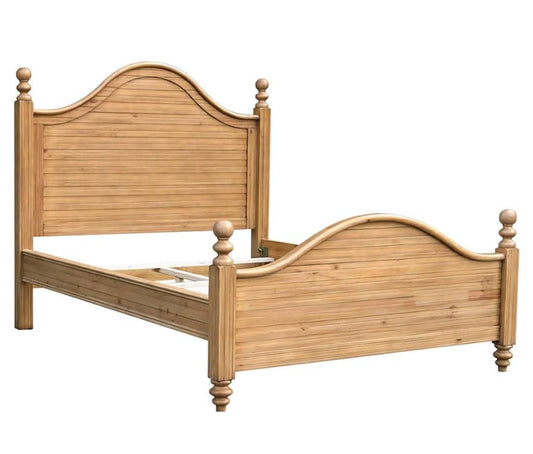 Wooden bed frame with curved headboard and footboard design.