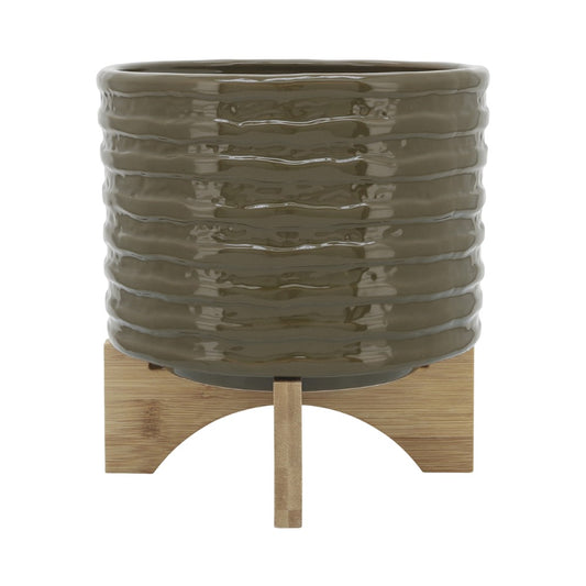 Picture of Ridged Olive Planter with Stand, Medium