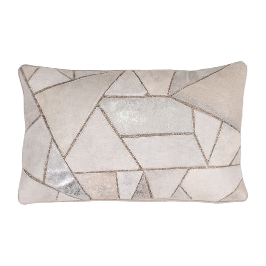 Picture of Geometric Patch and Hand Embroidery Silver Leather Pillow