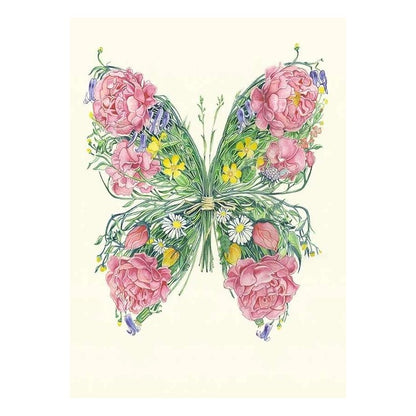 Butterfly-shaped floral bouquet with pink and yellow flowers.