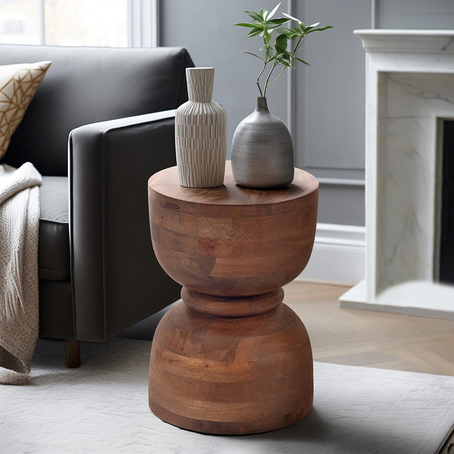 Picture of Polished Wood Hourglass Accent Table