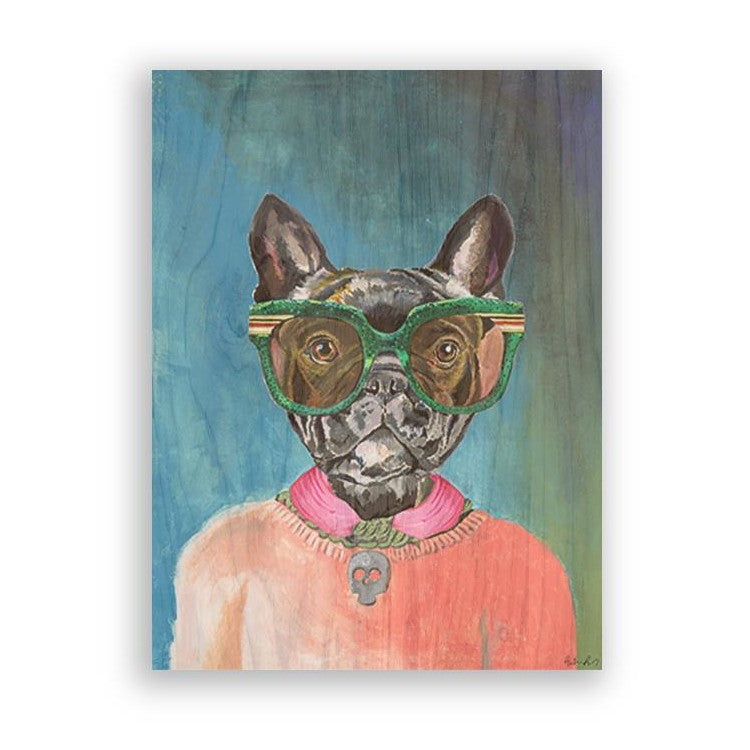 Picture of "Gucci Frenchie on Teal" Wood Block Art Print