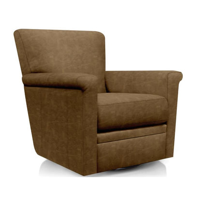 Brown leather swivel chair with a modern design.