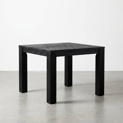 Square wooden table, black finish, on white background.