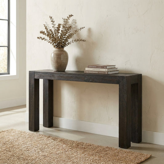 Wooden bench with a simple, modern design.