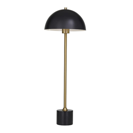 Modern black and gold table lamp with a dome shade.