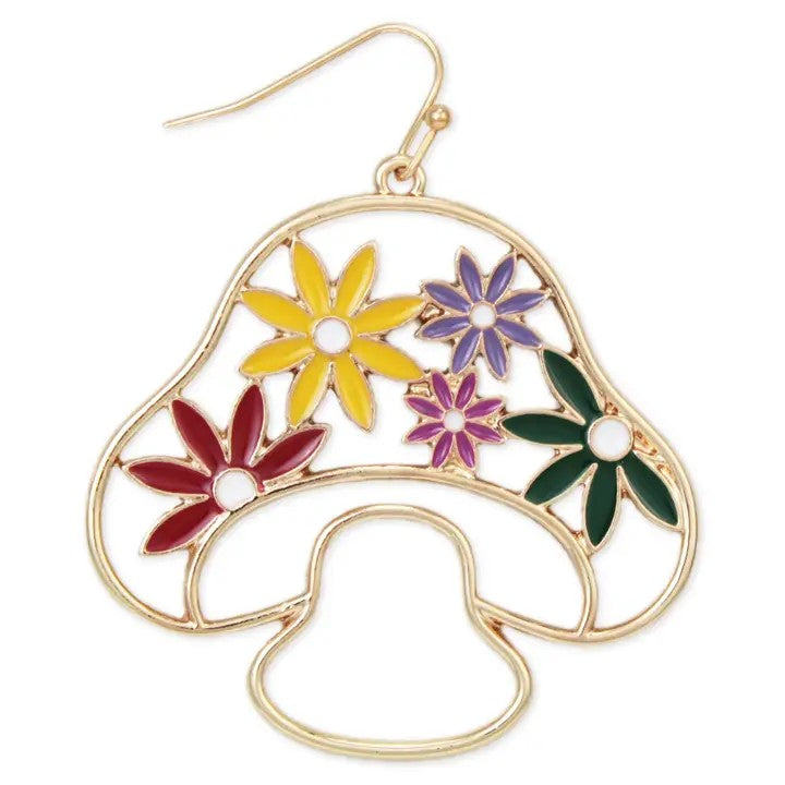 Picture of Multicolor Mushroom Gold Floral Earrings